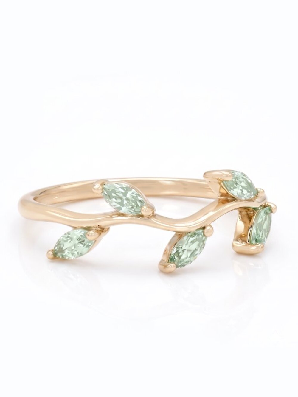 Green Peridot Leaf gemstone ring, 925 Sterling Silver, 10k gold Charmed Aroma